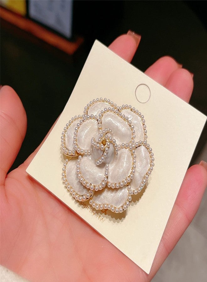 Anmpab Women's Camellia Flower Pearl Enamel Brooch Pins for Ladies Jewelry Fashion (D) - Image 5